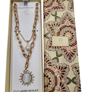 🔹️House of Harlow Gold Sunburst 17" Layered Glass Pearl + Glass Stone Necklace